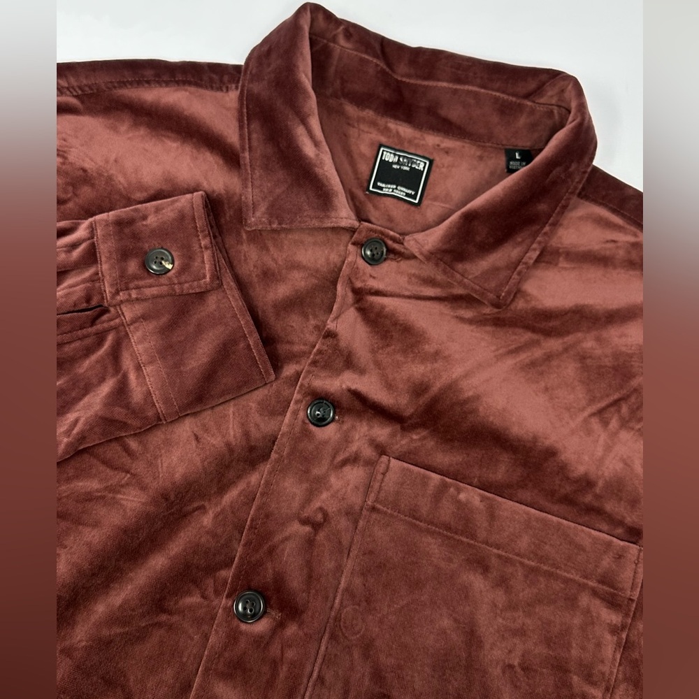 Todd Snyder Mens Sz L Burgundy Velour VELVET Button Down Shirt R4